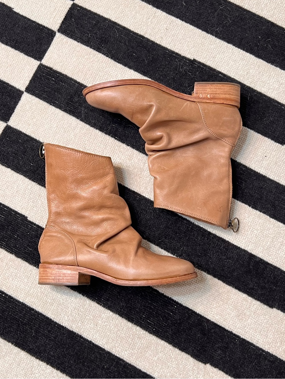 Women's Slouchy Tan Leather Ankle Booties — Casual Mid-Calf Boots